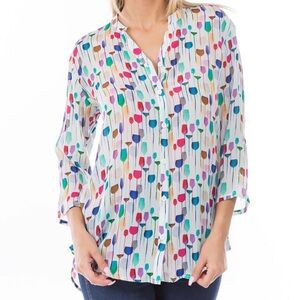 Women's Multicolor Button-Up Blouse - Printed Blend